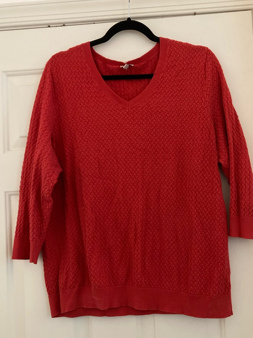 Talbots Coral-Red V-Neck Textured Sweater